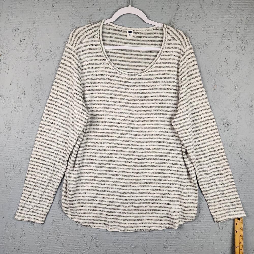 Old Navy Sweater Womens 2XL White Gray Stripe Scoop Neck Long Sleeve Top